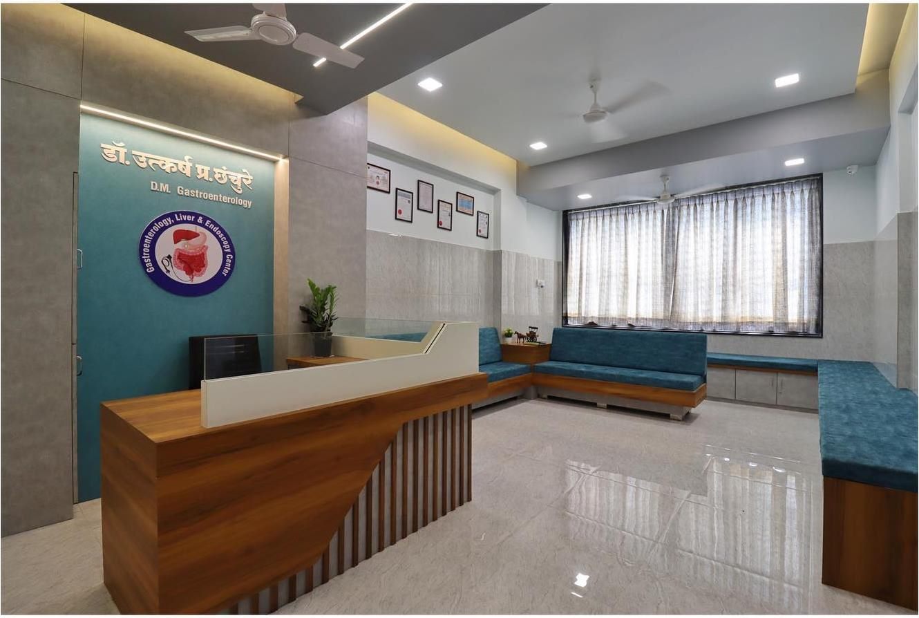 Reception and patient waiting area at Dr. Utkarsh Chhanchure's Gastroenterology, Liver & Endoscopy Center, Solapur