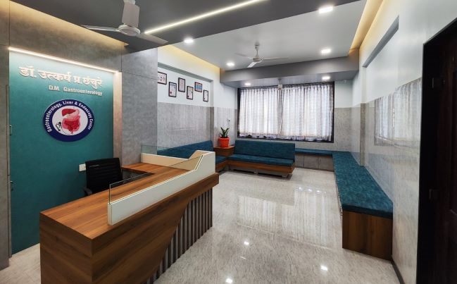 Patient seating in the waiting lounge of the Solapur gastroenterology clinic